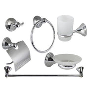 Trade Shop - Set Bagno Acciaio Cromato E Vetro Satinato 6 Pezzi Arredo Moderno Bianco 52919 -