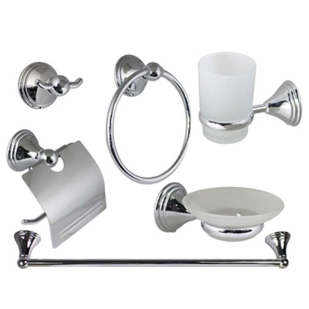 Trade Shop - Set Bagno Acciaio Cromato E Vetro Satinato 6 Pezzi Arredo Moderno Bianco 52919 -