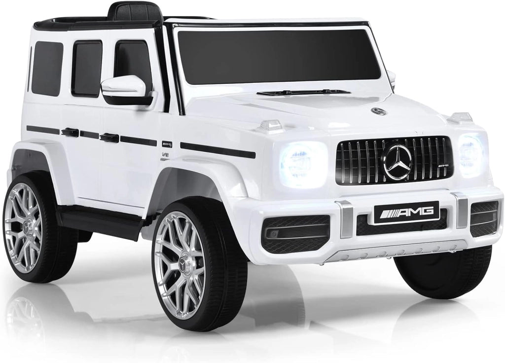 Macchina Elettrica per Bambini 12 V Mercedes Benz, Veicolo Elettrico a 2 Porte con MP3,con Telecomando,Carico 12,5kg, con Clacson,luci a LED e Cintura di Sicurezza, per 3 a 8 Anni (Bianco)