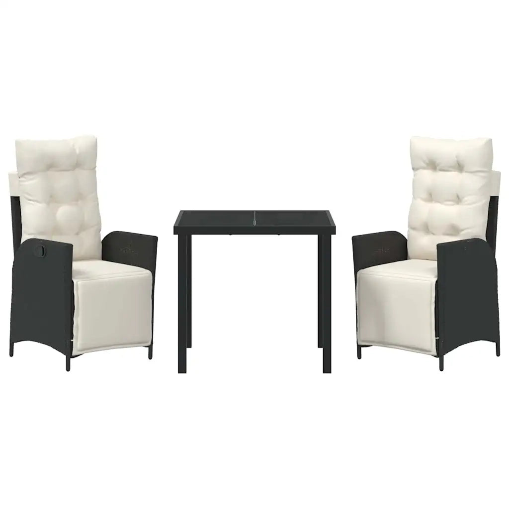 Set da Pranzo per Giardino con cuscino 3 pcs Nero polyrattan 3380526