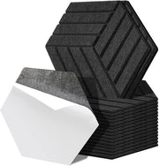 18 pezzi di pannelli acustici a forma di esagono con striscia, isolamento acustico autoadesivo, velluto per parete, nero