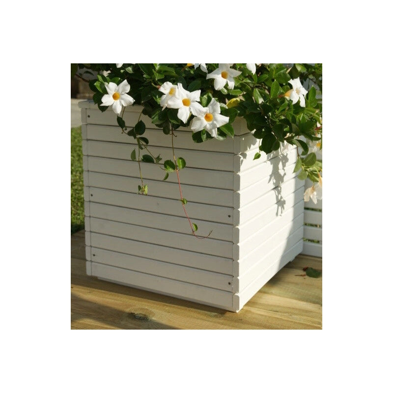 Fioriera in legno 50x50x50 cm bianca con rivestimento interno textilene, vaso da esterno per piante e fiori giardino - Esterni da Vivere