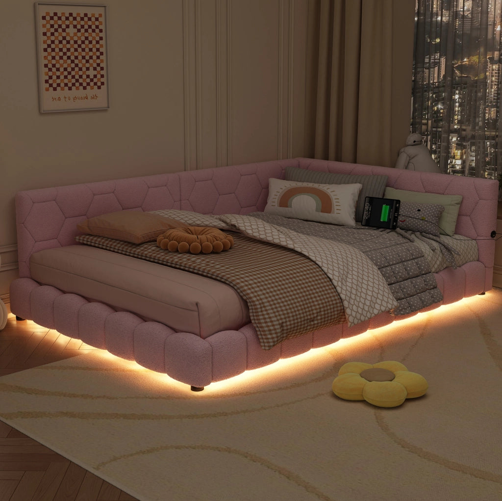 Divano letto matrimoniale 140x200 cm con luci LED, USB e Type-C