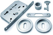 KIT SERRATURA TONDO CON CHIAVE PER PORTE SCORREVOLI col. Cromo satinato