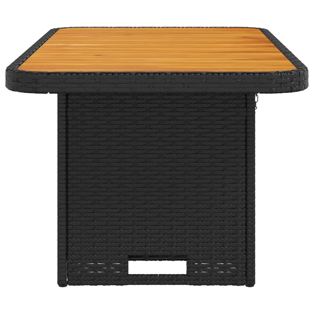 Tavolo da Giardino Nero 90x55x71cm in Polyrattan e Legno Acacia 368275