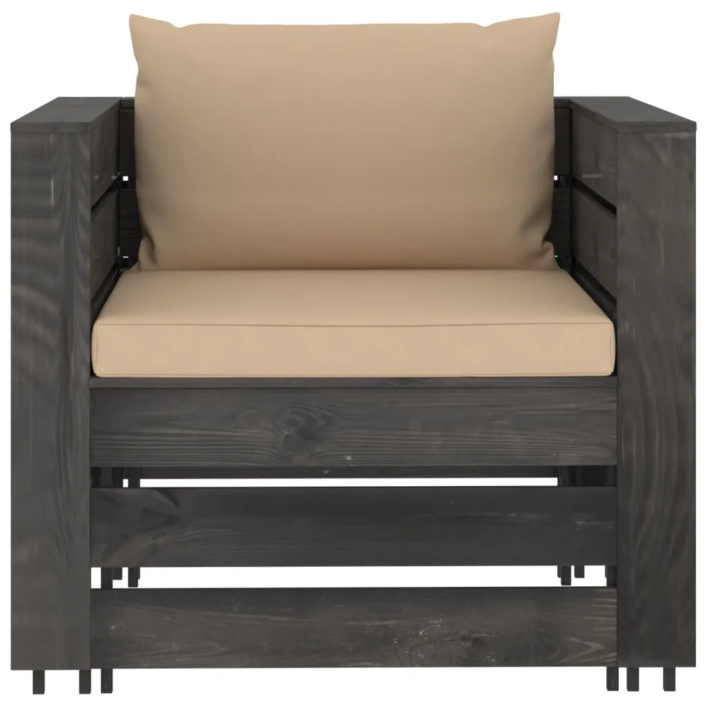 Set Salotto da Giardino 2pz con Cuscini Legno Impregnato Grigio 3068147