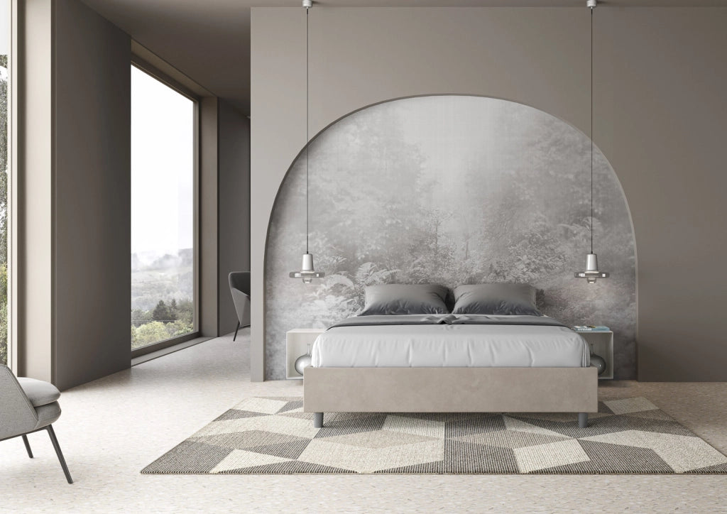 Letto Matrimoniale 160x210 cm con Rete e Contenitore Giroletto con Alzata Comoda Imbottito in Microfibra Azelia Sabbia