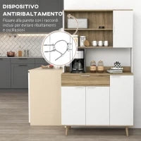 Credenza Cucina Alta Moderna con Armadietti e Cassetto, Mobile Dispensa con Ripiani regolabili, 98x39x180cm, Bianco e Legno| Aosom Italy