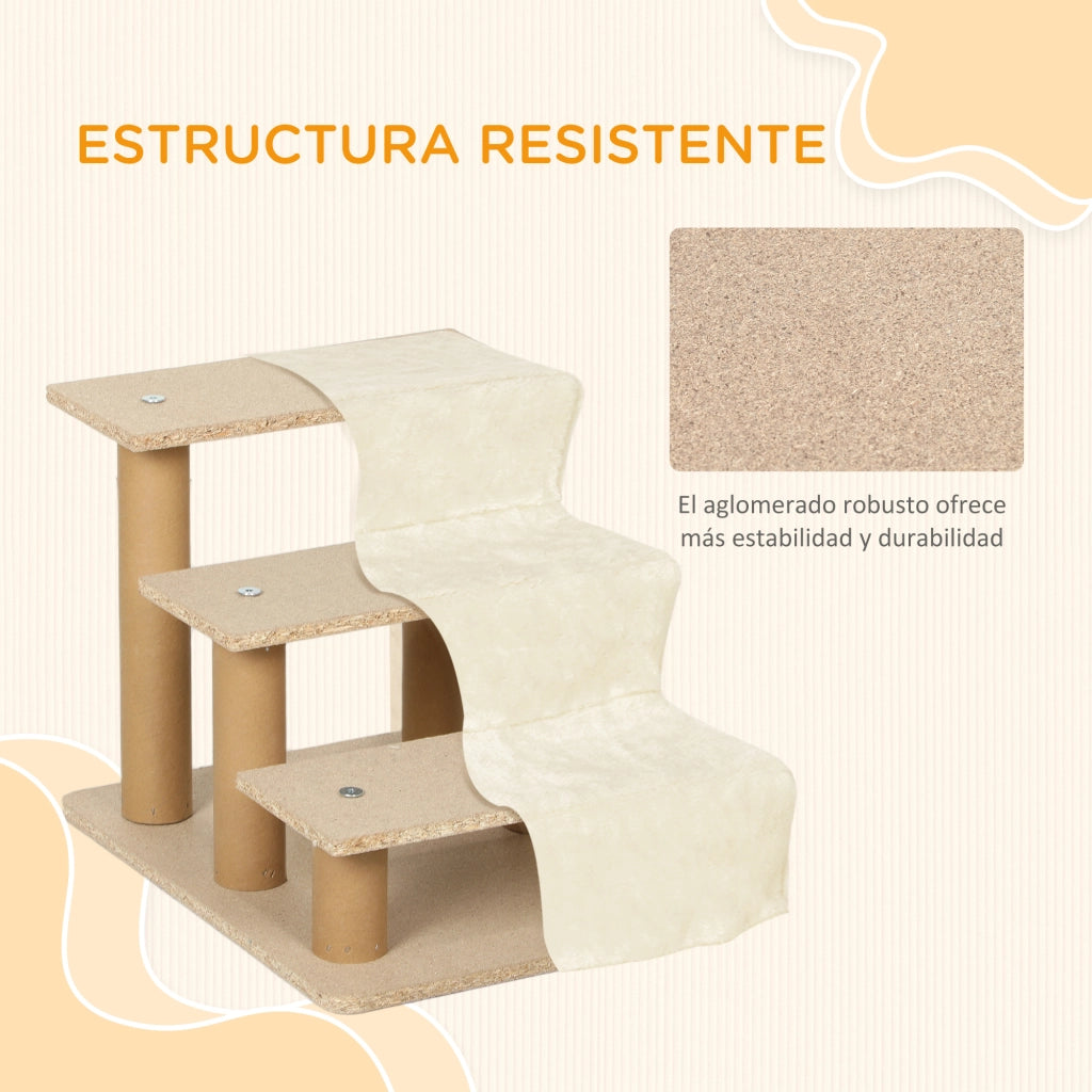Scala per Cani 3 Gradini con Copertura Lavabile ¨C zephmum ¨C 46x35x35 cm Beige