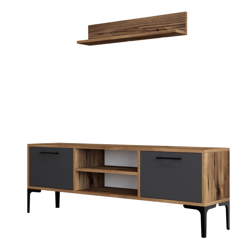 Porta TV in legno "Riga" - 140 x 30 x 48 cm - Noce-Antracite