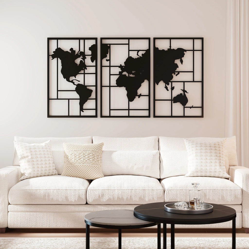 Carta geografica decorativa per parete ¨C zephmum ¨C 3 pezzi, 50x80 cm, nero