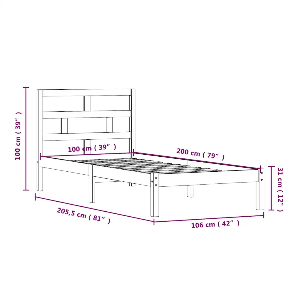 Giroletto Nero in Legno Massello di Pino 100x200 cm 3101212