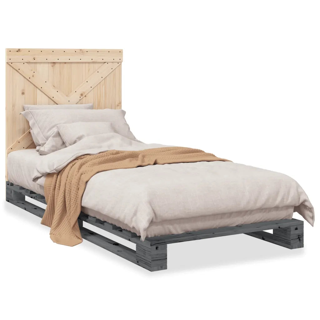 Giroletto con Testiera-Struttura Letto con testiera Grigio 90x200 cm Legno Massello di Pino 643620