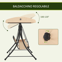 Dondolo da Giardino 2 Posti con Tetto Parasole Regolabile e Tasche Laterali Beige