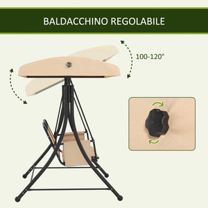 Dondolo da Giardino 2 Posti con Tetto Parasole Regolabile e Tasche Laterali Beige