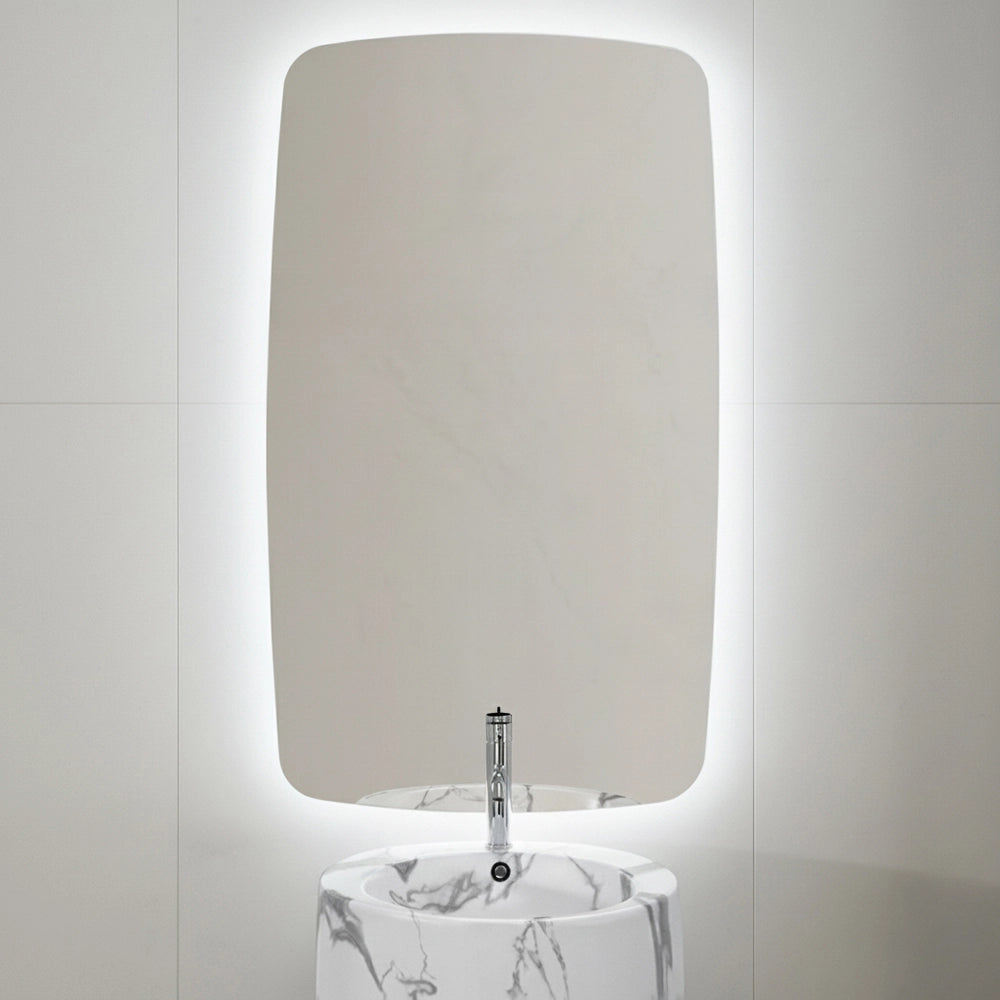 Specchio da parete retroilluminato 70x120 a filo lucido con angoli arrotondati – Aurea