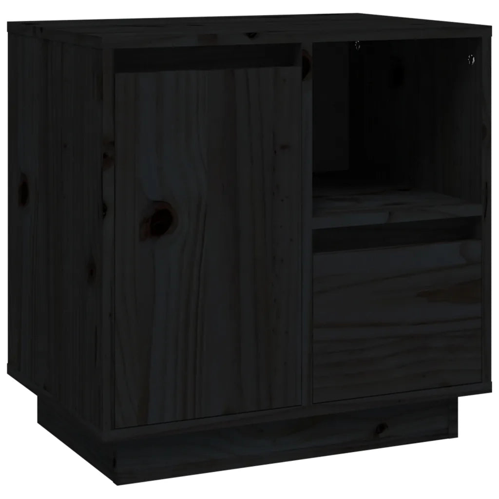Comodino Nero 50x34x50 cm in Legno Massello di Pino 814487