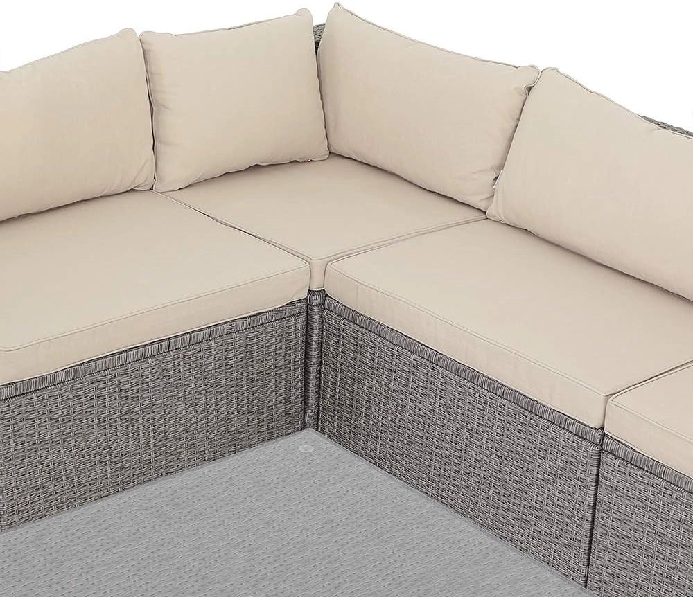 Set Salotto in Polyrattan XL Cuscini Imbottiti Tavolo in Vetro Resistente Mobili da Giardino Salottino Angolo