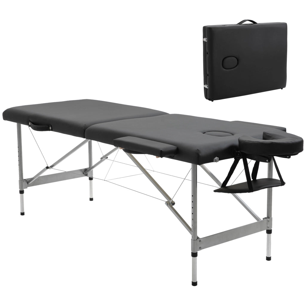 Lettino per Massaggio Portatile e Pieghevole con Altezza Regolabile e Seduta Imbottita. 186x71x62-83 cm. Nero