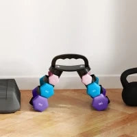 Set di manubri esagonali, 2 x 1 kg, 2 x 3 kg, 2 x 5 kg, con supporto convertibile, Multicolore
