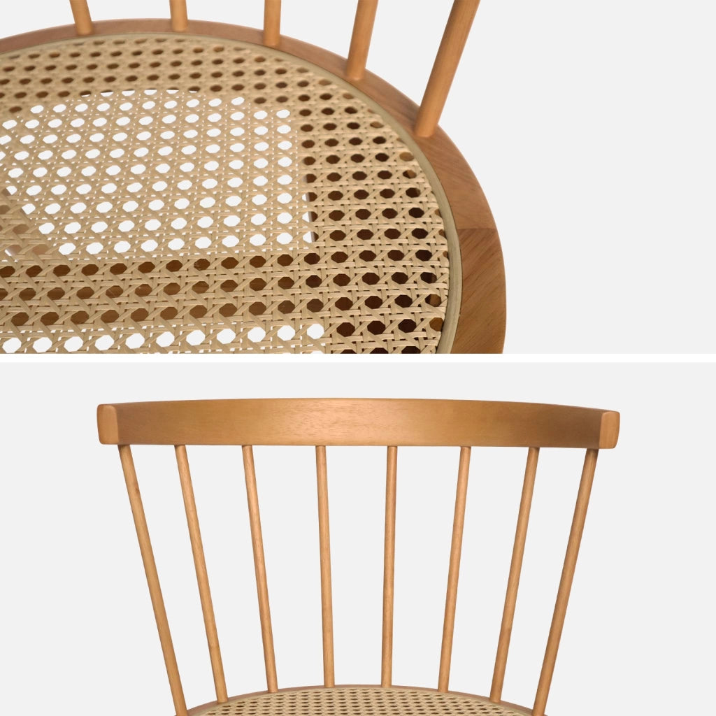 Set di 4 sedie in legno e paglia, marrone naturale