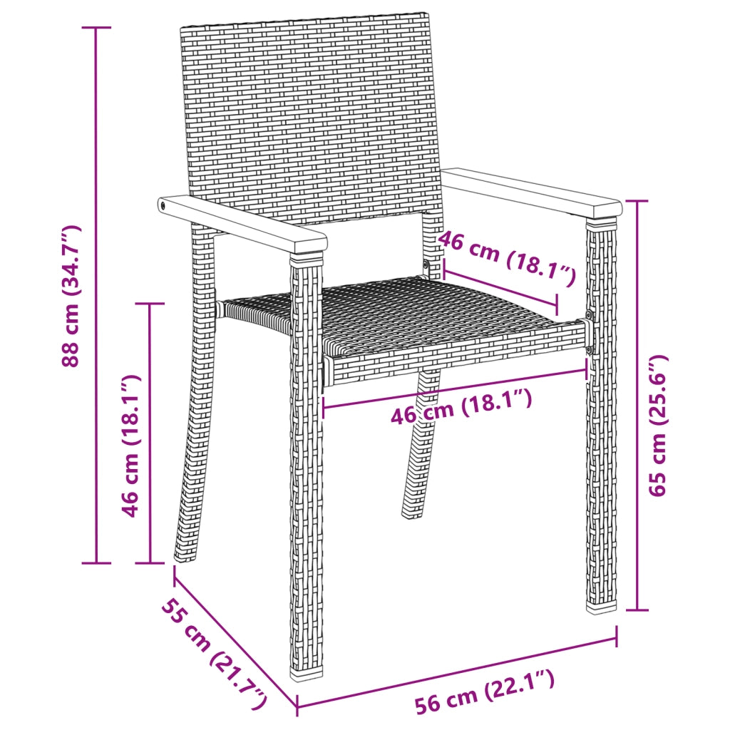 Set da Pranzo da Giardino 5 Pezzi Nero Polyrattan