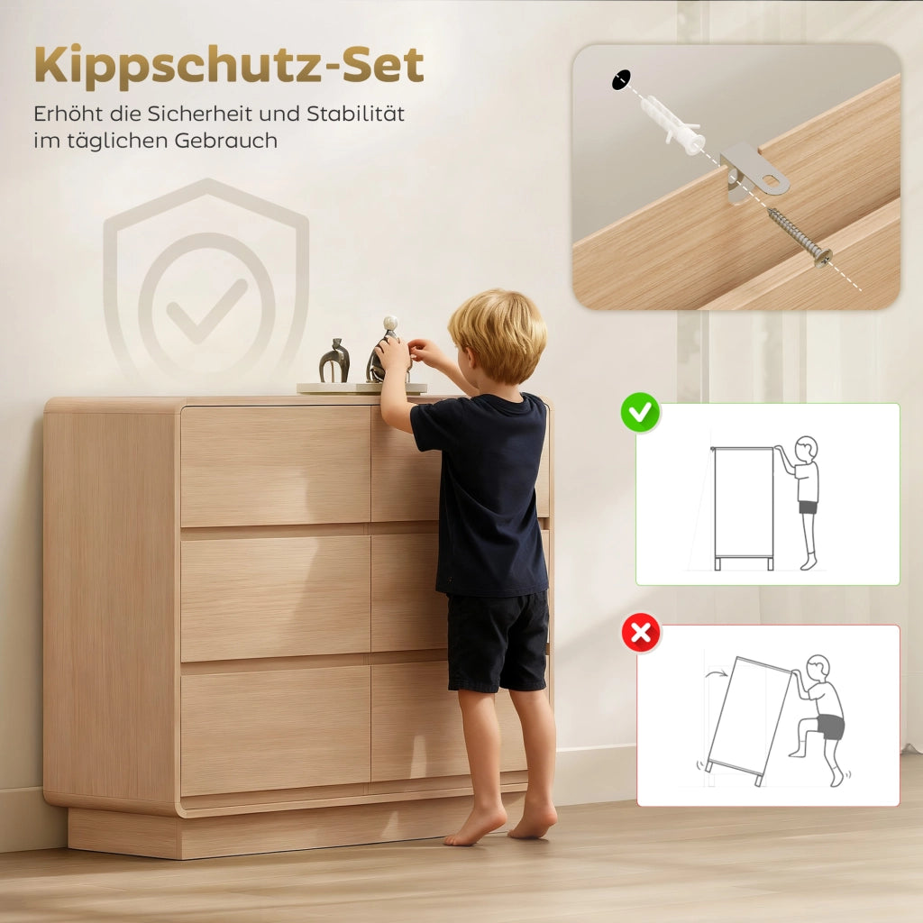 Cassettiera con 6 cassetti ¨C zephmum ¨C legno naturale 100x40x80