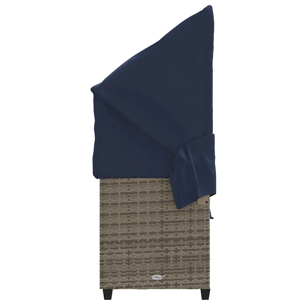 Lettino Prendisole con Baldacchino e Cuscini GrigioÂ Polyrattan