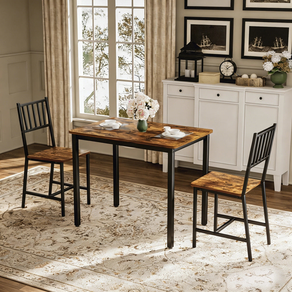 Tavolo da pranzo con 2 sgabelli e struttura in acciaio e truciolare, per cucina, 90 × 60 × 75.5 cm