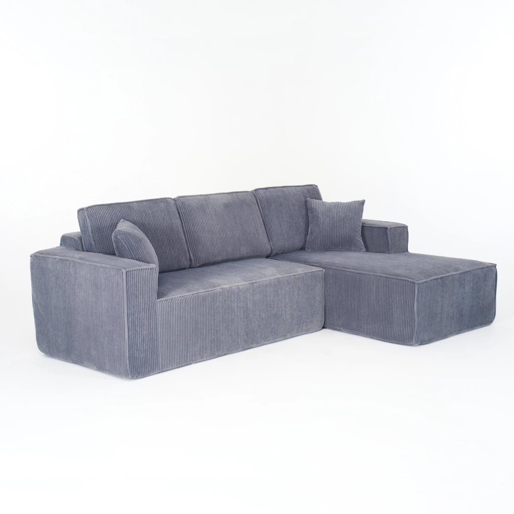 Divano angolare convertibile 2 posti con chaise longue, in velluto a coste, Grigio