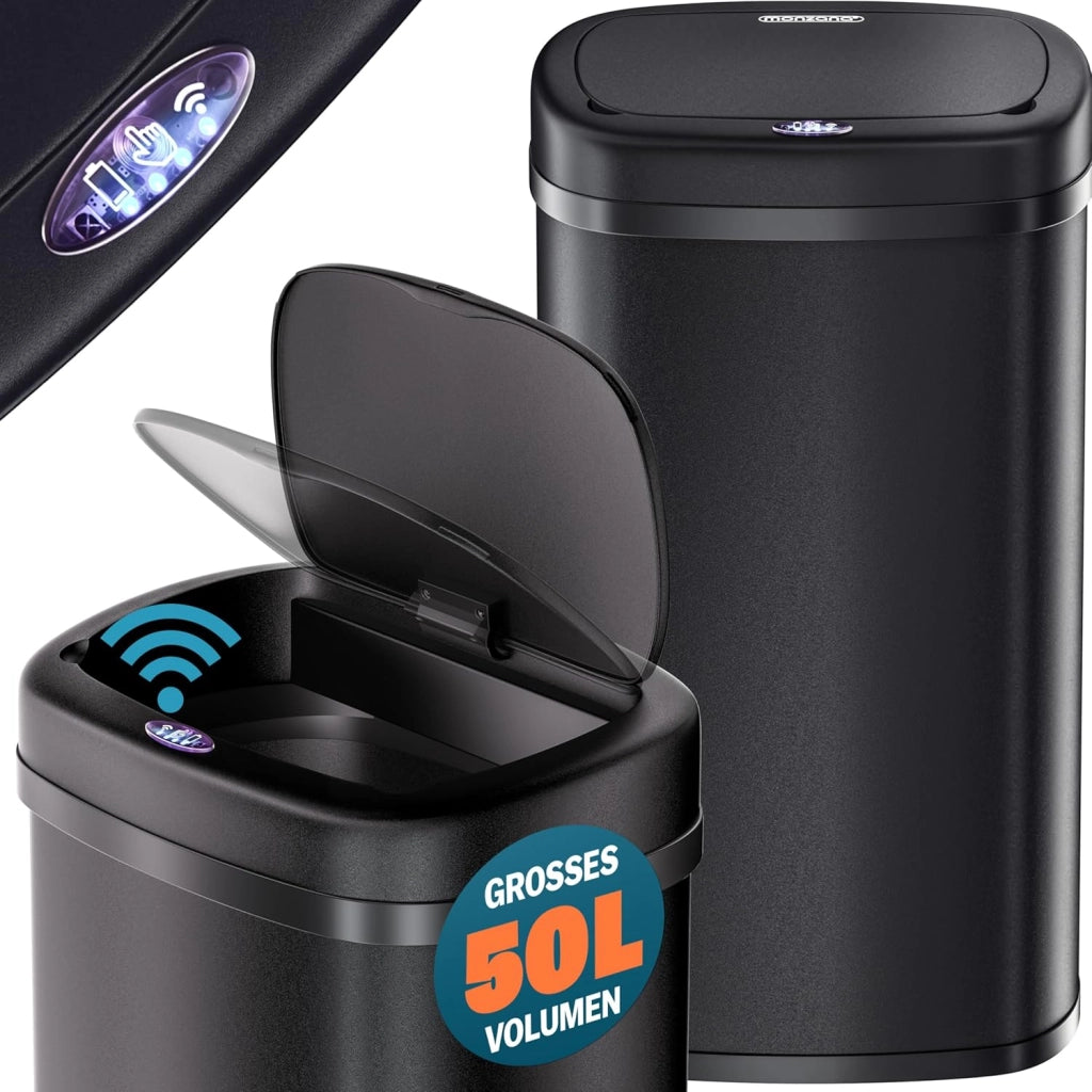 ® Cestino per Rifiuti con Sensore 50L in Acciaio Inox Pattumiera con Fissaggio Coperchio incl. Cavo USB Secchio Display LED