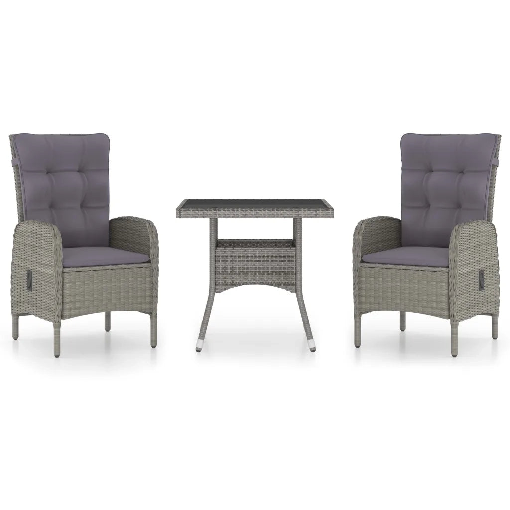 Set da Pranzo da Giardino 3 pz in Polyrattan e Vetro Grigio 3058522