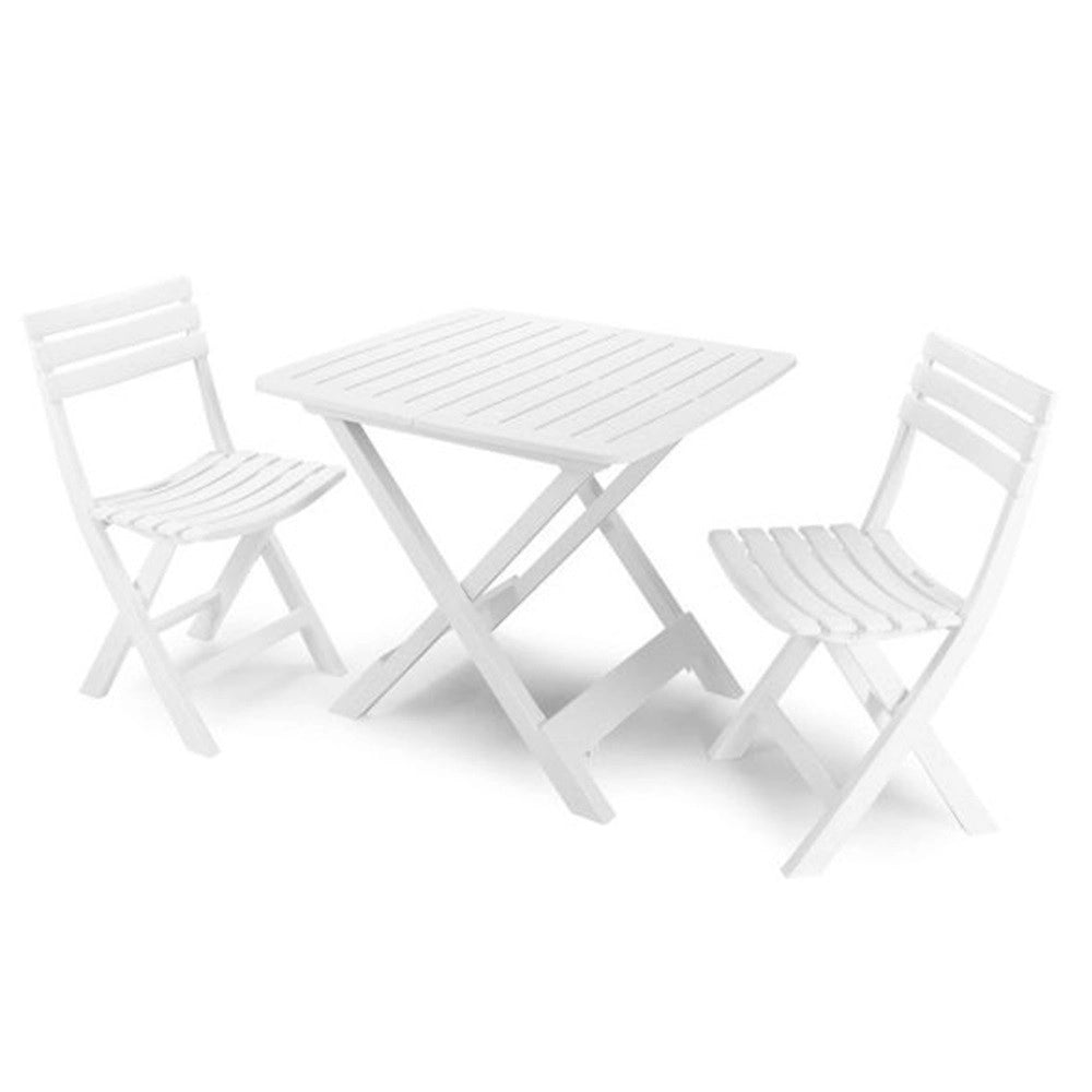 Trade Shop - Set Salotto Con 2 Sedie Tavolo Da Giardino Pieghevole Resistente Camping Bianco 006669 -