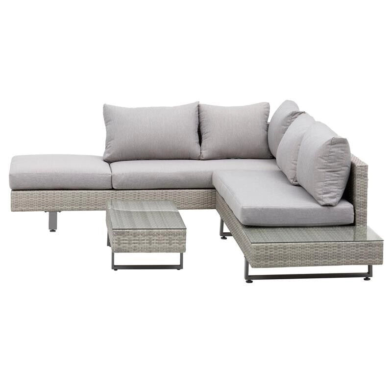 SALOTTO DA GIARDINO CON DIVANO E TAVOLINO IN PE RATTAN GRIGIO