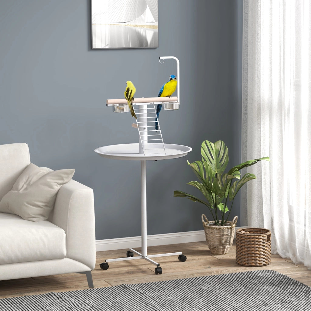 Mangiatoia per uccelli con ruote e posatoio ¨C zephmum ¨C bianco ? 60 x 138H cm