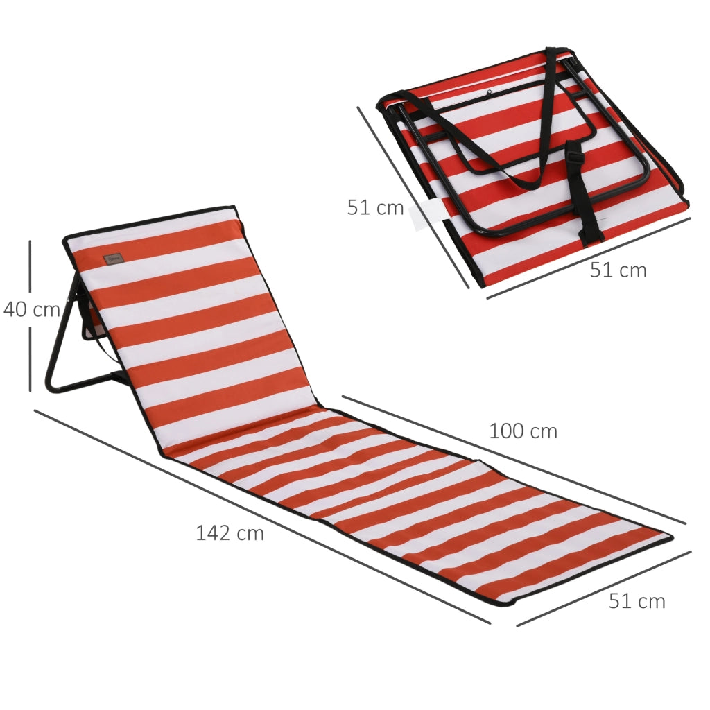 Sdraio da spiaggia pieghevole schienale regolabile tasca laterale rivestimento morbido telaio in acciaio rosso 142x51x40cm