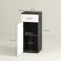 kleankin Mobile Bagno con Cassetto e Armadietto in Legno, 35x30x77.5cm, Bianco e Nero