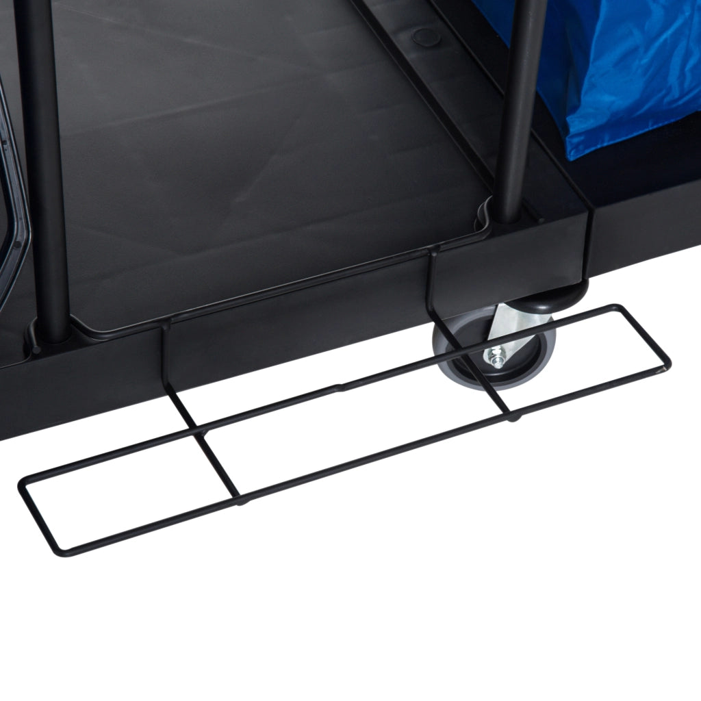 Carrello per pulizie professionale in metallo con 4 ruote, doppio ripiano, strizzatore removibile, 111x63,3x103 cm, nero