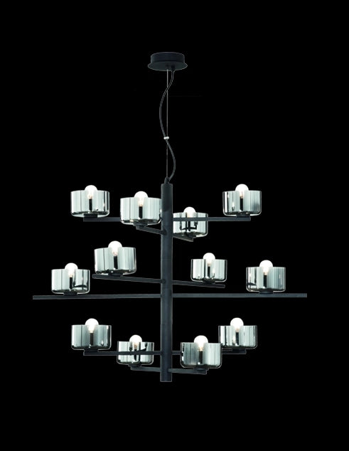 SOSPENSIONE FIGARO 12 LUCI ATTACCO E14 NERO E FUME' D.94CM H.65CM