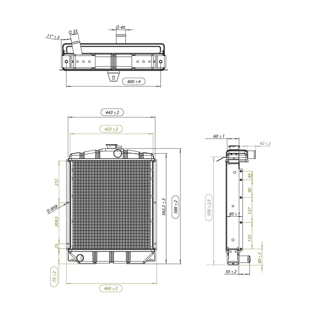 Radiatore di raffreddamento acqua a 4 file di celle per Fiat 315, 411 e 415 – codici OEM 588156, 595568.