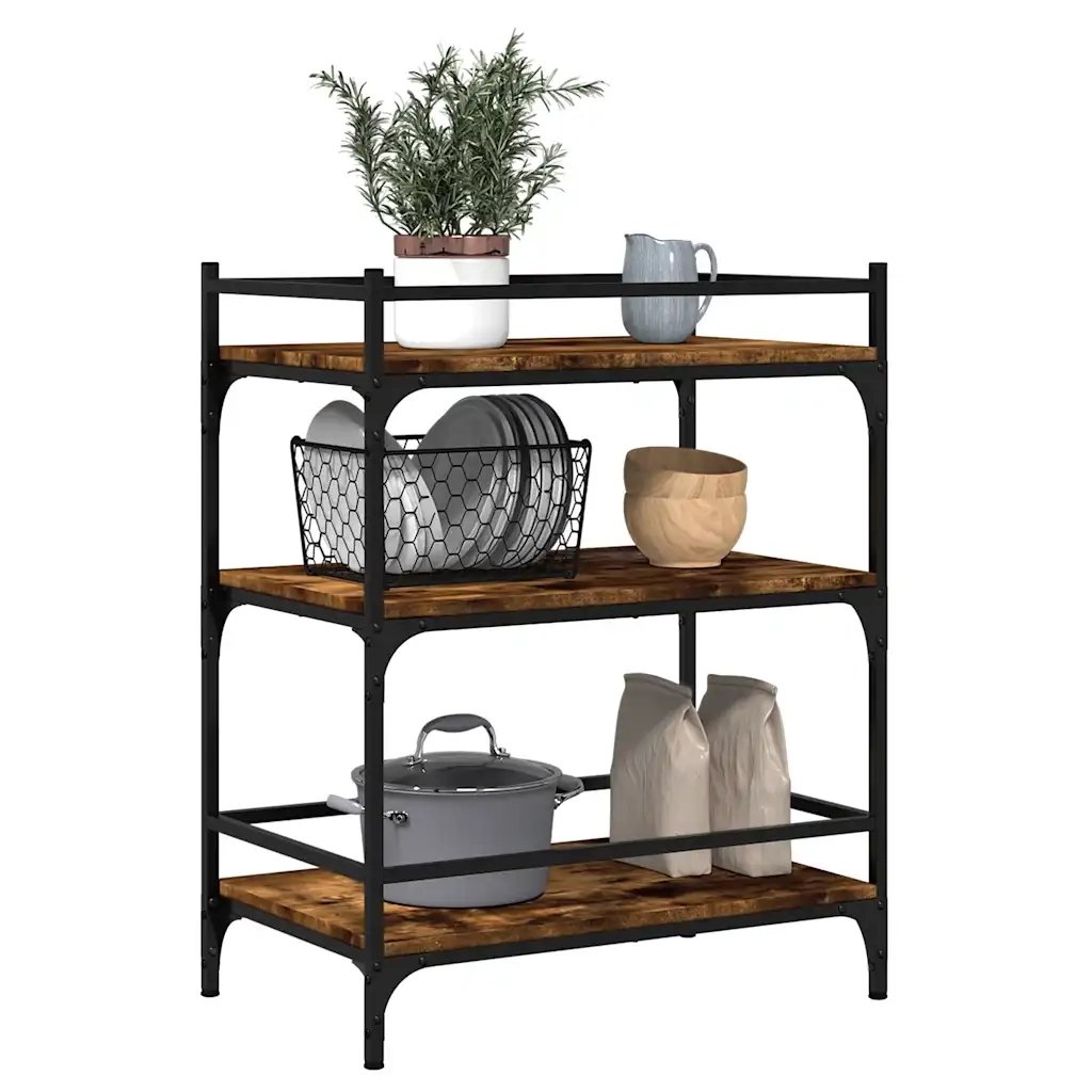 Carrello da Cucina-Scaffale per Cucina Rovere Fumo 65x40x86,5 cm Legno Multistrato
