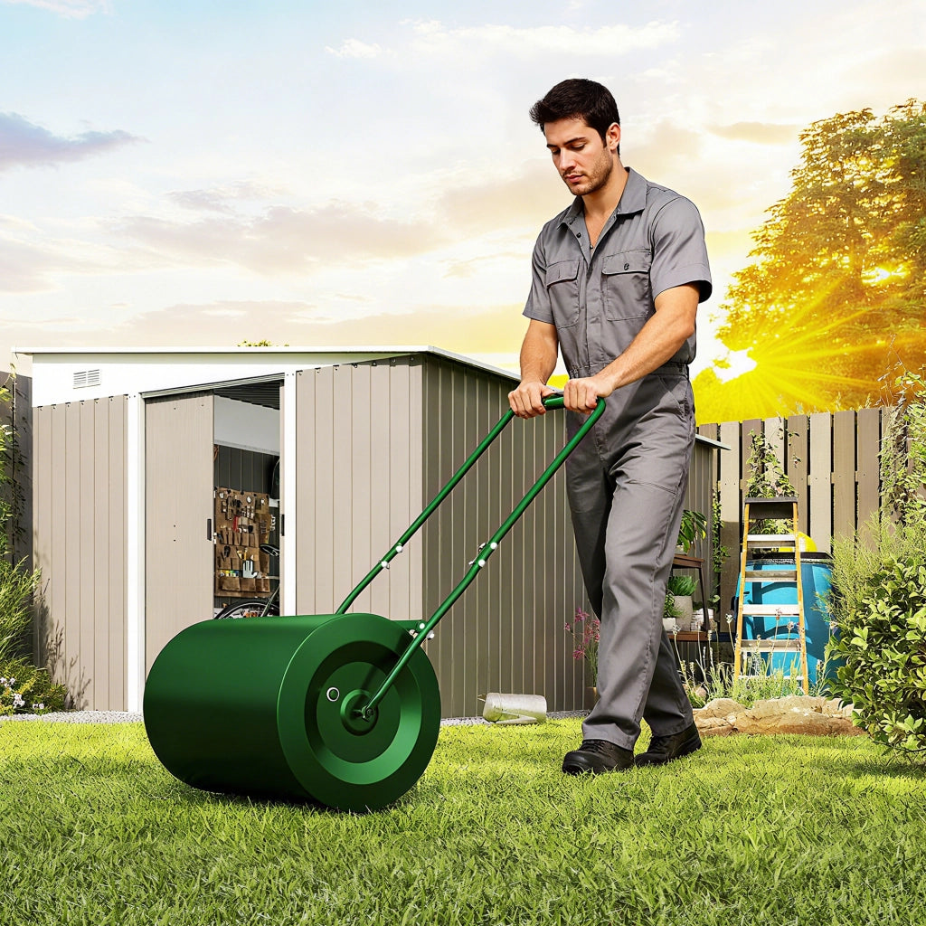 Rullo Compressore per Prato Capacità 63L con Lama Raschiante in Metallo Verde Scuro