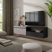 Mobile TV, 200x35x45cm, soggiorno, Per TV fino a 80", da appendere, grigio cemento RF2246