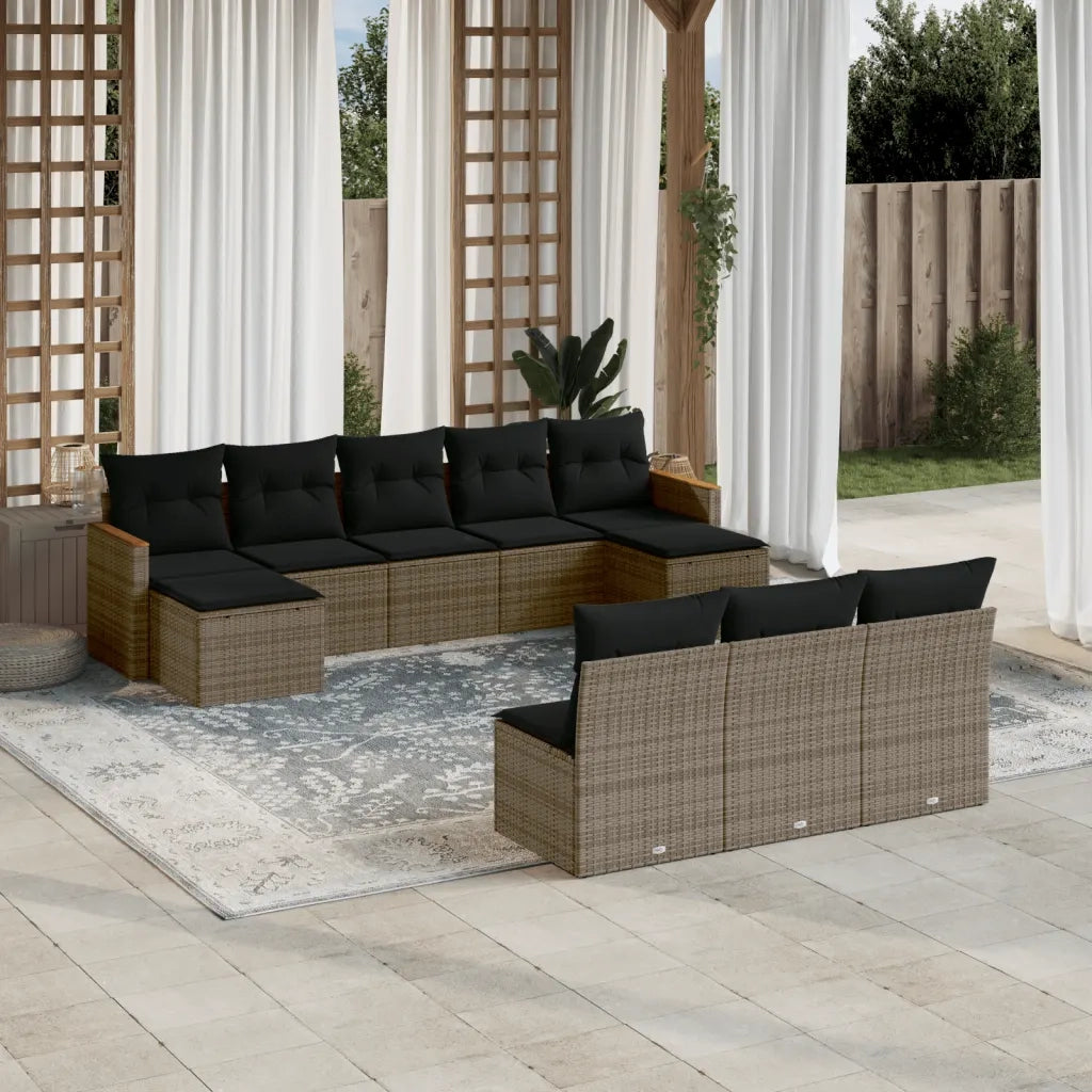 Set Divano da Giardino 10 pz con Cuscini Grigio in Polyrattancod mxl 113098