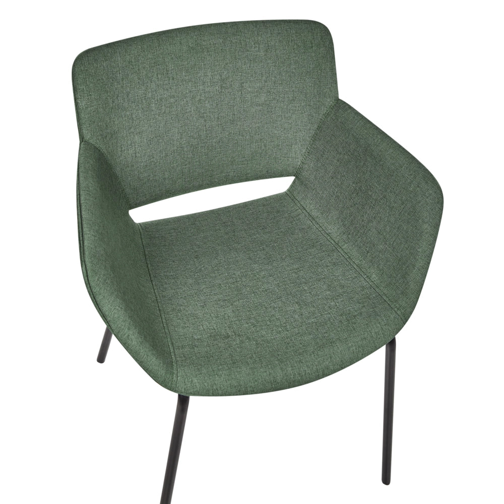 Set di 2 sedie da pranzo con rivestimento in poliestere verde con gambe in metallo stile elegante