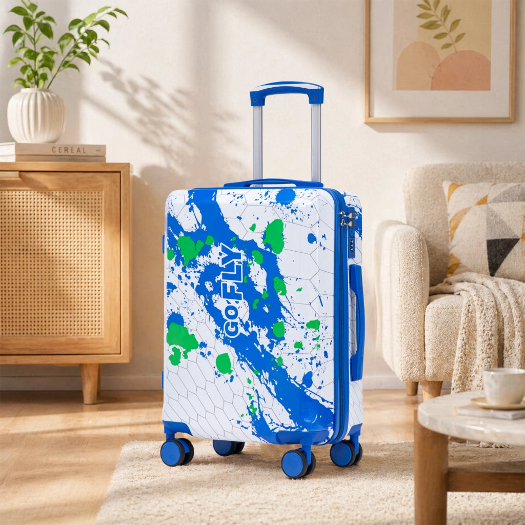 Valigia trolley cabina rigida con ruote doppie 360° e lucchetto a combinazione in PC impermeabile blu 20 pollici
