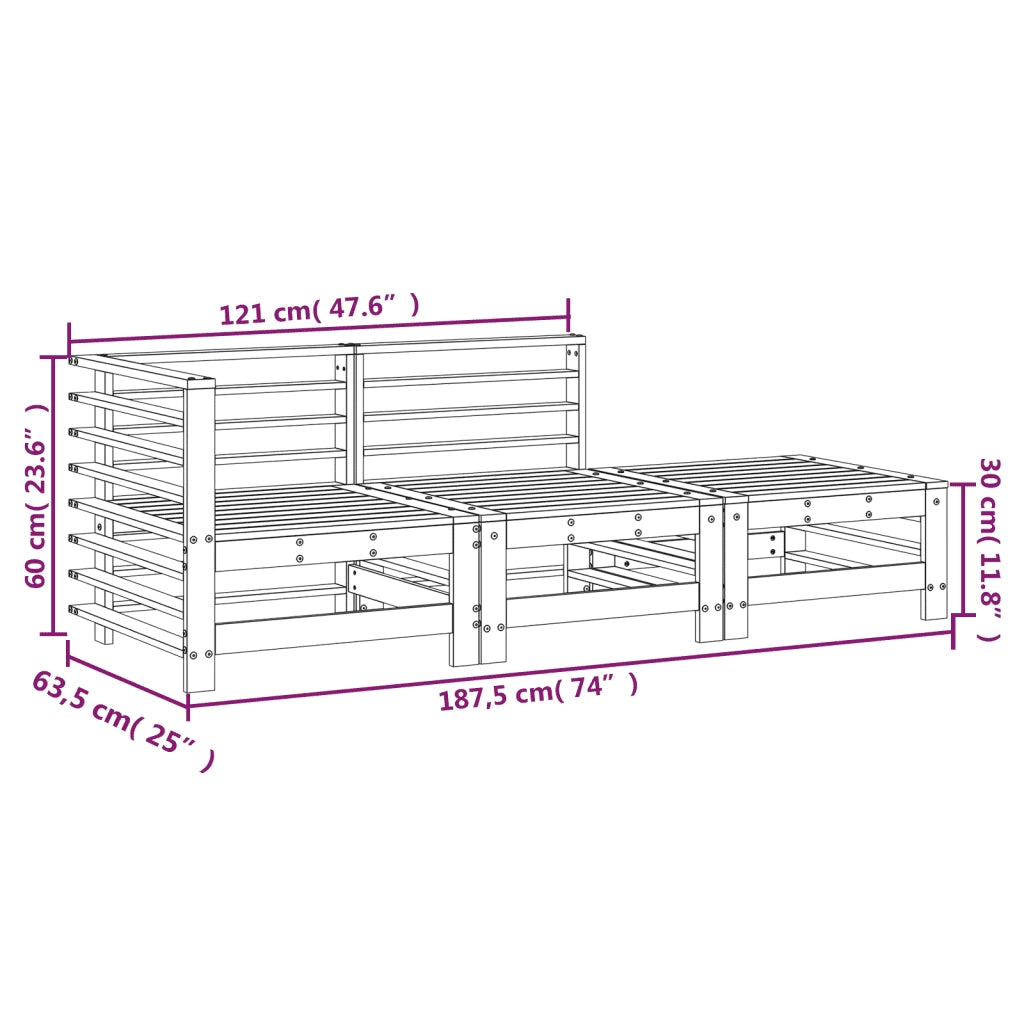 Salotto da Giardino-Set Salotto da Giardino 3 pz in Legno Massello di Douglas 205640