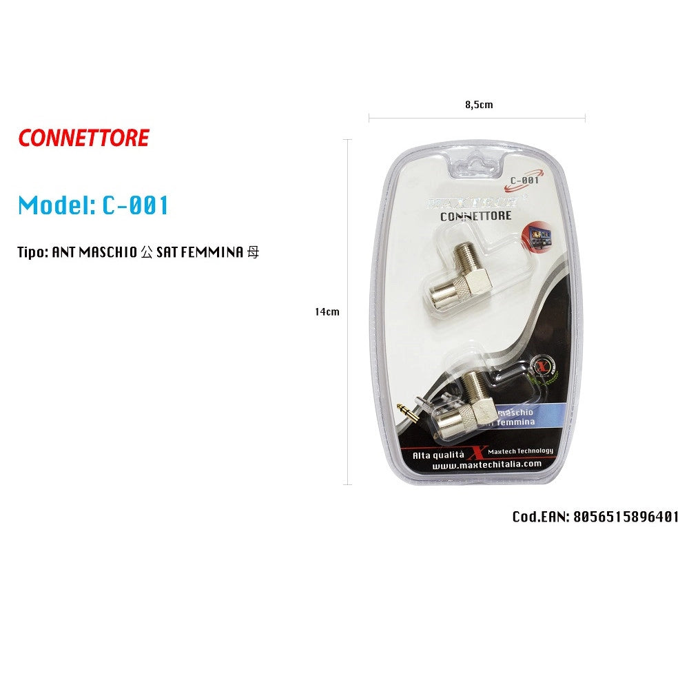 Trade Shop - Connettore Adattatore Angolo 90° Maschio-femmina Antenna Satellitare Tv Maxtech C-001 -