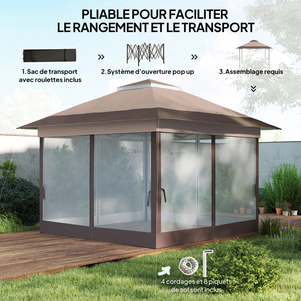 Gazebo pieghevole pop-up con zanzariere ¨C Xylo ¨C acciaio poliestere marrone kaki