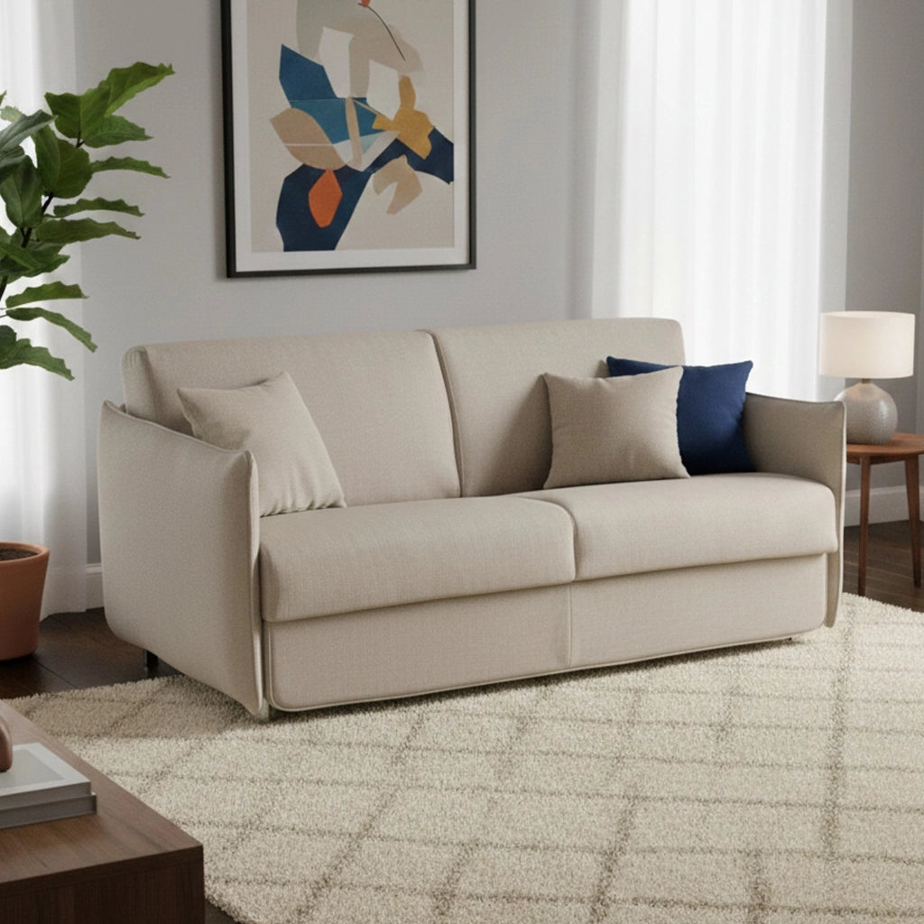Cecina, Divano Letto 3 Posti Sfoderabile Made in Italy, 200x95 cm Beige
